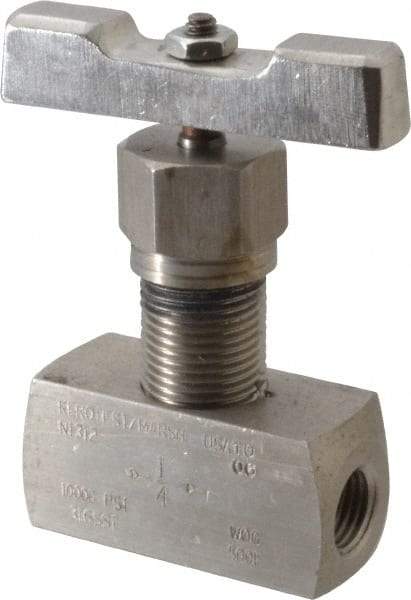 Value Collection - 1/4" Pipe, Inline Hard Seat Needle Valve - FNPT x FNPT Ends, Grade 316 Stainless Steel Valve, 10,000 Max psi - Industrial Tool & Supply