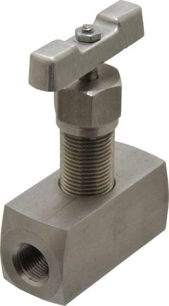 Made in USA - 3/8" Pipe, Inline Hard Seat Needle Valve - FNPT x FNPT Ends, Grade 316 Stainless Steel Valve, 10,000 Max psi - Industrial Tool & Supply