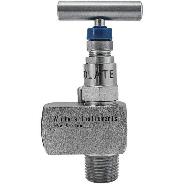 Value Collection - 1/4" Pipe, Angled Hard Seat Needle Valve - MNPT x FNPT Ends, Grade 316 Stainless Steel Valve, 10,000 Max psi - Industrial Tool & Supply