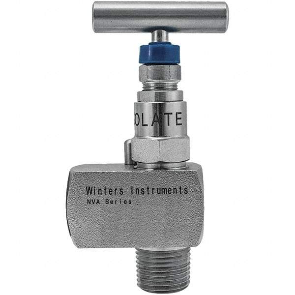 Value Collection - 1/2" Pipe, Angled Hard Seat Needle Valve - MNPT x FNPT Ends, Grade 316 Stainless Steel Valve, 10,000 Max psi - Industrial Tool & Supply