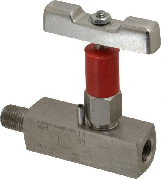 Value Collection - 1/4" Pipe, Inline Soft Seat Needle Valve - MNPT x FNPT Ends, Grade 316 Stainless Steel Valve, 6,000 Max psi - Industrial Tool & Supply