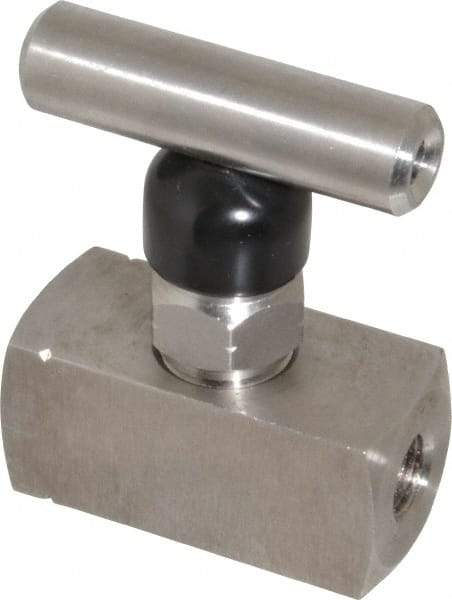 Made in USA - 1/8" Pipe, Inline Miniature Needle Valve - FNPT x FNPT Ends, Grade 316 Stainless Steel Valve, 6,000 Max psi - Industrial Tool & Supply