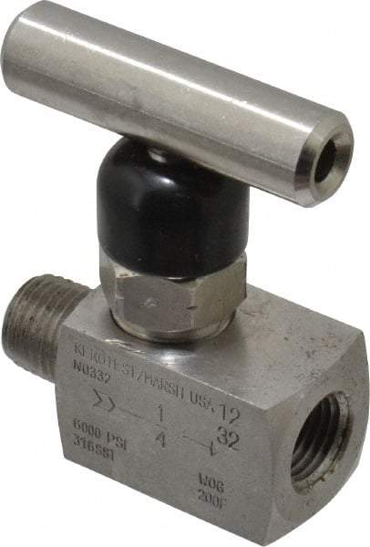 Made in USA - 1/4" Pipe, Inline Miniature Needle Valve - MNPT x FNPT Ends, Grade 316 Stainless Steel Valve, 6,000 Max psi - Industrial Tool & Supply