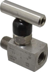Made in USA - 1/4" Pipe, Inline Miniature Needle Valve - MNPT x FNPT Ends, Grade 316 Stainless Steel Valve, 6,000 Max psi - Industrial Tool & Supply