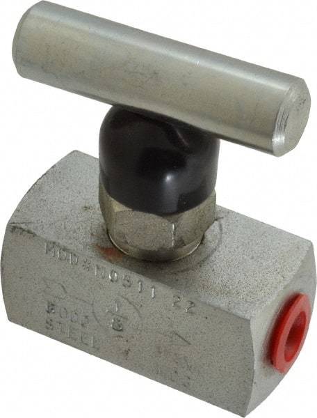 Made in USA - 1/8" Pipe, Inline Miniature Needle Valve - FNPT x FNPT Ends, Alloy Valve, 6,000 Max psi - Industrial Tool & Supply