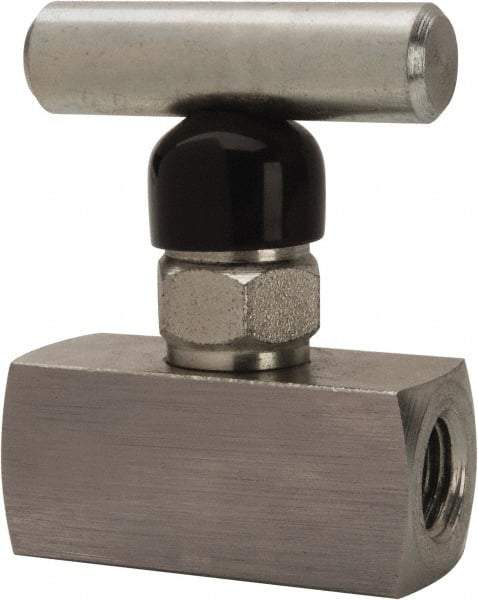 Made in USA - 1/4" Pipe, Inline Miniature Needle Valve - FNPT x FNPT Ends, Alloy Valve, 6,000 Max psi - Industrial Tool & Supply