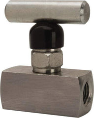 Made in USA - 1/4" Pipe, Inline Miniature Needle Valve - FNPT x FNPT Ends, Alloy Valve, 6,000 Max psi - Industrial Tool & Supply