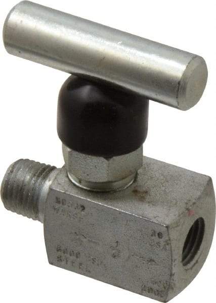 Made in USA - 1/4" Pipe, Inline Miniature Needle Valve - MNPT x FNPT Ends, Alloy Valve, 6,000 Max psi - Industrial Tool & Supply