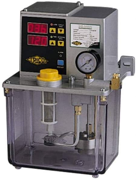 Trico - 6 L Reservoir Capacity, 0.2 cm Output per Hour, Electric Central Lubrication System - 3-999 Min Interval Between Cycles, 188mm Wide x 290mm High, 110 Volts, Oil, 5/16-24 Outlet Thread - Industrial Tool & Supply
