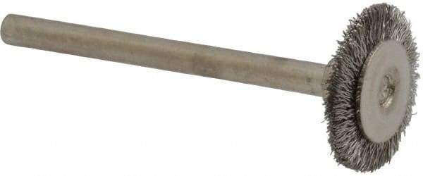 Osborn - 5/8" OD, 1/8" Shank Diam, Crimped Stainless Steel Wheel Brush - 0.005" Filament Diam, 25,000 RPM - Industrial Tool & Supply