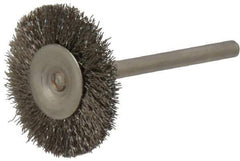 Osborn - 1" OD, 1/8" Shank Diam, Crimped Stainless Steel Wheel Brush - 0.005" Filament Diam, 25,000 RPM - Industrial Tool & Supply