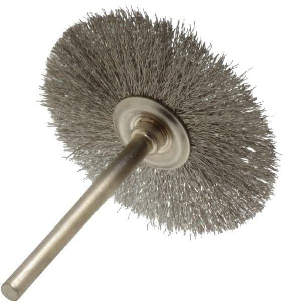 Osborn - 1-1/2" OD, 1/8" Shank Diam, Crimped Stainless Steel Wheel Brush - 0.005" Filament Diam, 25,000 RPM - Industrial Tool & Supply
