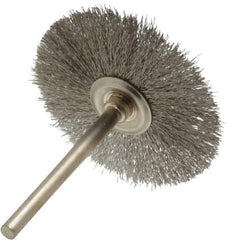 Osborn - 1-1/2" OD, 1/8" Shank Diam, Crimped Stainless Steel Wheel Brush - 0.005" Filament Diam, 25,000 RPM - Industrial Tool & Supply