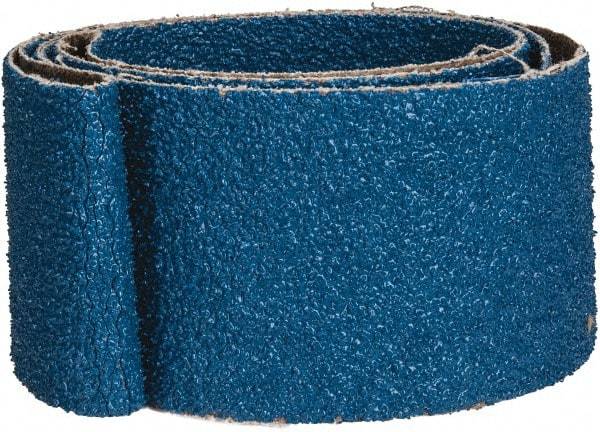 Made in USA - 2" Wide x 48" OAL, 36 Grit, Zirconia Alumina Abrasive Belt - Zirconia Alumina, Very Coarse, Coated, X Weighted Cloth Backing - Industrial Tool & Supply