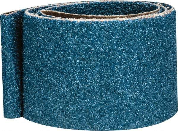 Made in USA - 2-1/2" Wide x 60" OAL, 24 Grit, Zirconia Alumina Abrasive Belt - Zirconia Alumina, Very Coarse, Coated, X Weighted Cloth Backing - Industrial Tool & Supply