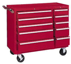 Kennedy - 10 Drawer Steel Tool Roller Cabinet - 39-3/8" Wide x 35" High x 18" Deep, Ball Bearing Drawer Slides, Brown - Industrial Tool & Supply