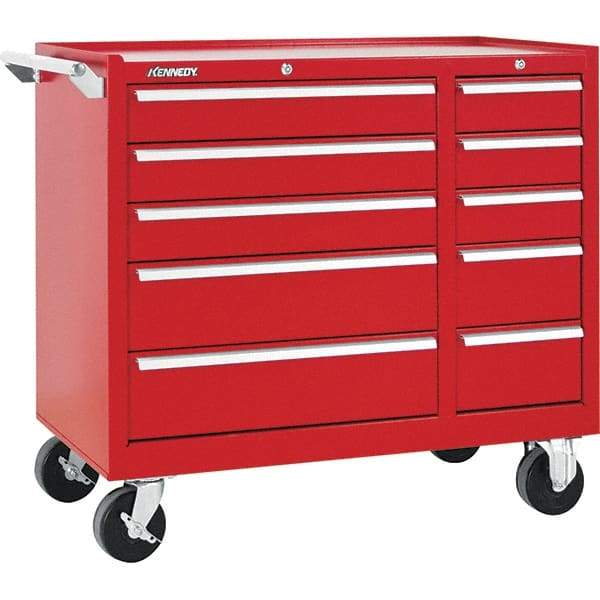 Kennedy - 10 Drawer 2,800 Lb Capacity Steel Tool Roller Cabinet - 39-3/8" Wide x 34" High x 18" Deep, Red - Industrial Tool & Supply