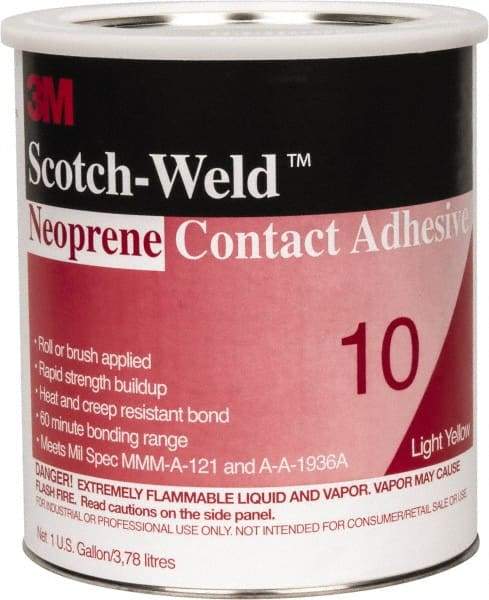 3M - 1 Gal Can Amber Contact Adhesive - Series 10, 30 min Working Time, Bonds to Cardboard, Ceramic, Foam, Glass, Metal, Paper & Wood - Industrial Tool & Supply