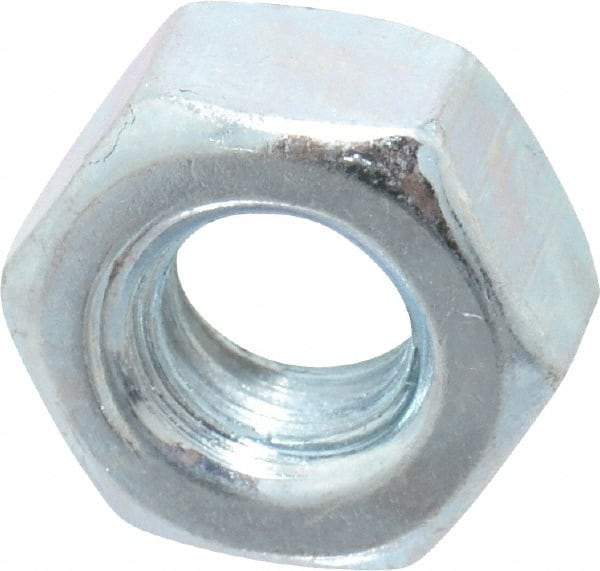 Value Collection - 1/4-20 UNC Steel Right Hand Hex Nut - 7/16" Across Flats, 7/32" High, Zinc Clear Finish - Industrial Tool & Supply
