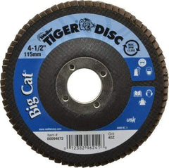 Weiler - 40 Grit, 4-1/2" Disc Diam, 7/8" Center Hole, Type 27 Zirconia Alumina Flap Disc - 12,000 Max RPM, Phenolic Backing, Arbor Attaching System, Coated - Industrial Tool & Supply
