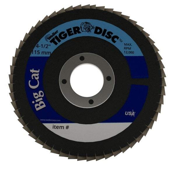 Weiler - 60 Grit, 4-1/2" Disc Diam, 7/8" Center Hole, Type 27 Zirconia Alumina Flap Disc - 12,000 Max RPM, Phenolic Backing, Arbor Attaching System, Coated - Industrial Tool & Supply