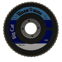 Weiler - 60 Grit, 4-1/2" Disc Diam, 7/8" Center Hole, Type 27 Zirconia Alumina Flap Disc - 12,000 Max RPM, Phenolic Backing, Arbor Attaching System, Coated - Industrial Tool & Supply