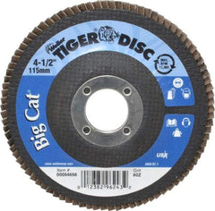 Weiler - 80 Grit, 4-1/2" Disc Diam, 7/8" Center Hole, Type 27 Zirconia Alumina Flap Disc - 12,000 Max RPM, Phenolic Backing, Arbor Attaching System, Coated - Industrial Tool & Supply