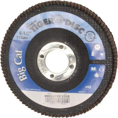 Weiler - 120 Grit, 4-1/2" Disc Diam, 7/8" Center Hole, Type 27 Zirconia Alumina Flap Disc - 12,000 Max RPM, Phenolic Backing, Arbor Attaching System, Coated - Industrial Tool & Supply