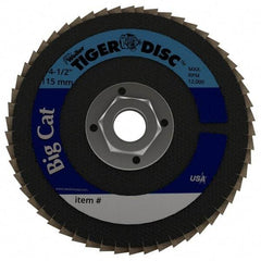 Weiler - 40 Grit, 4-1/2" Disc Diam, 5/8-11 Center Hole, Type 27 Zirconia Alumina Flap Disc - 12,000 Max RPM, Phenolic Backing, Arbor Attaching System, Coated - Industrial Tool & Supply
