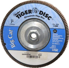 Weiler - 60 Grit, 7" Disc Diam, 5/8-11 Center Hole, Type 27 Zirconia Alumina Flap Disc - 8,600 Max RPM, Phenolic Backing, Arbor Attaching System, Coated - Industrial Tool & Supply