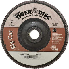 Weiler - 40 Grit, 7" Disc Diam, 7/8" Center Hole, Type 27 Aluminum Oxide Flap Disc - 8,600 Max RPM, Phenolic Backing, Arbor Attaching System, Coated - Industrial Tool & Supply