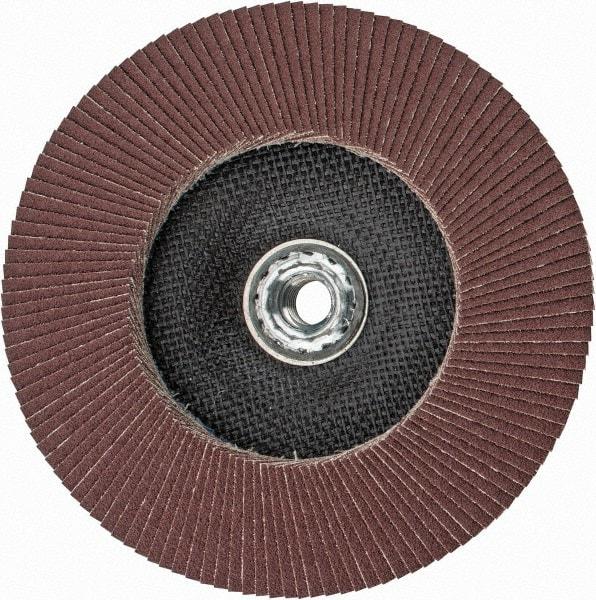 Weiler - 60 Grit, 7" Disc Diam, 5/8-11 Center Hole, Type 27 Aluminum Oxide Flap Disc - 8,600 Max RPM, Phenolic Backing, Arbor Attaching System, Coated - Industrial Tool & Supply