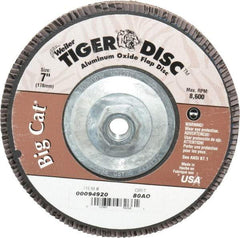 Weiler - 80 Grit, 7" Disc Diam, 5/8-11 Center Hole, Type 27 Aluminum Oxide Flap Disc - 8,600 Max RPM, Phenolic Backing, Arbor Attaching System, Coated - Industrial Tool & Supply