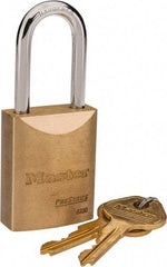 Master Lock - 1-9/16" Shackle Clearance, Keyed Different Pro Series Padlock - 25/32" Shackle Width, 1/4" Shackle Diam, Brass - Industrial Tool & Supply