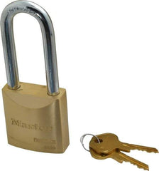 Master Lock - 2-1/2" Shackle Clearance, Keyed Different Pro Series Padlock - 29/32" Shackle Width, 3/8" Shackle Diam, Brass - Industrial Tool & Supply