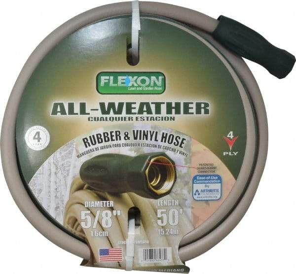 Made in USA - 50' Long All Weather Hose - 5/8" Diam, 3/4" GHT, Rubber/Vinyl, 300 psi, All Season, Green - Industrial Tool & Supply