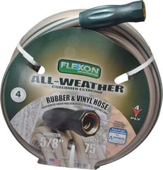 Made in USA - 75' Long All Weather Hose - 5/8" Diam, 3/4" GHT, Rubber/Vinyl, 300 psi, All Season, Green - Industrial Tool & Supply