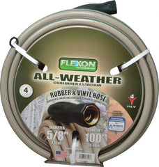 Made in USA - 100' Long All Weather Hose - 5/8" Diam, 3/4" GHT, Rubber/Vinyl, 300 psi, All Season, Green - Industrial Tool & Supply