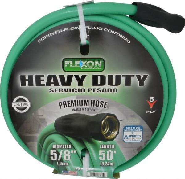 Made in USA - 50' Long Forever Hose - 5/8" Diam, 3/4" GHT, Rubber/Vinyl, 340 psi, All Season, Green - Industrial Tool & Supply