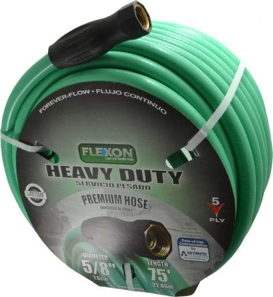 Made in USA - 75' Long Forever Hose - 5/8" Diam, 3/4" GHT, Rubber/Vinyl, 340 psi, All Season, Green - Industrial Tool & Supply