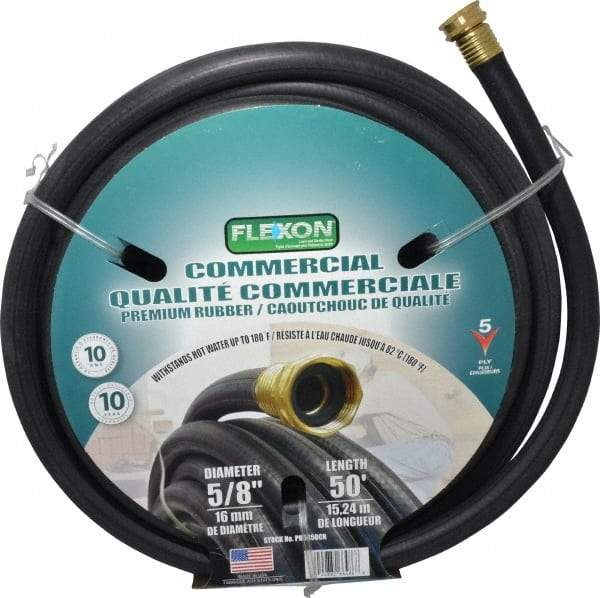 Value Collection - 50' Long Hot Water Hose - 5/8" Diam, 3/4" GHT, Rubber, 425 psi, Hot Water Compatible, Black - Industrial Tool & Supply