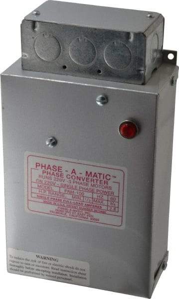 Made in USA - 1/3 to 3/4 hp Static Phase Converter - Industrial Tool & Supply