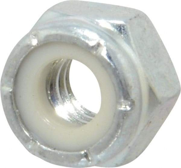 Value Collection - 1/4-20 UNC Grade 2 Hex Lock Nut with Nylon Insert - 7/16" Width Across Flats, 19/64" High, Zinc-Plated Finish - Industrial Tool & Supply