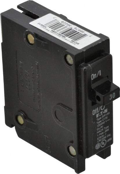 Eaton Cutler-Hammer - 30 Amp, 120/240 VAC, 1 Pole, Plug In Type BR Circuit Breaker - Thermal Magnetic Trip, 10 kA Breaking Capacity, 14-4 AWG - Industrial Tool & Supply