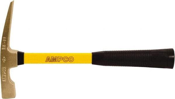 Ampco - 1-1/2 Lb Head, Curved Non-Sparking Bricklayers Hammer - 14" OAL, Aluminum Bronze Head, 1-1/8" Face Diam, Smooth Face, Fiberglass Handle with Grip - Industrial Tool & Supply