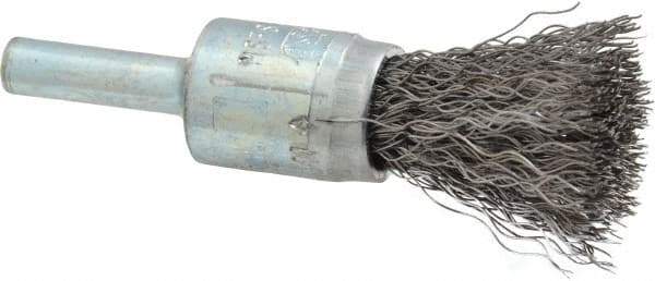 Osborn - 1/2" Brush Diam, Crimped, End Brush - 1/4" Diam Shank, 25,000 Max RPM - Industrial Tool & Supply