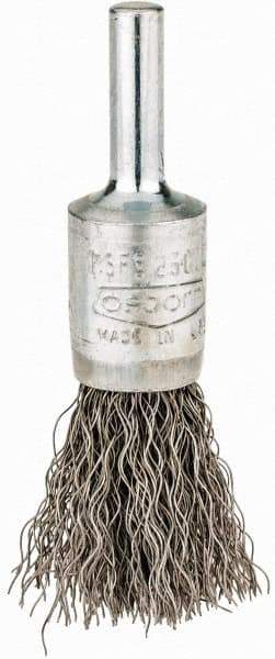 Osborn - 1/2" Brush Diam, Crimped, End Brush - 1/4" Diam Shank, 25,000 Max RPM - Industrial Tool & Supply