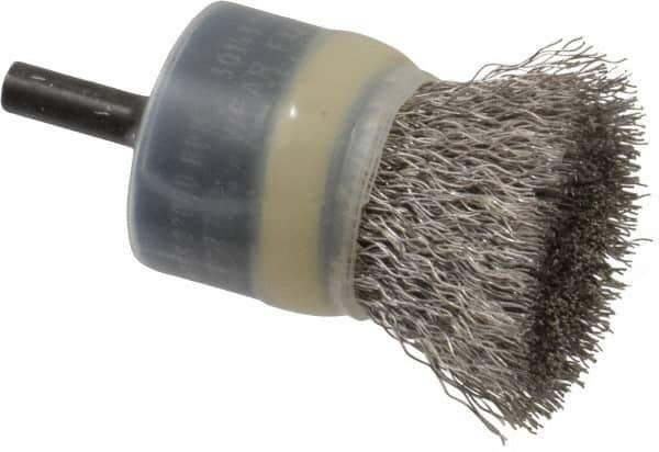 Osborn - 1" Brush Diam, Crimped, End Brush - 1/4" Diam Shank, 20,000 Max RPM - Industrial Tool & Supply