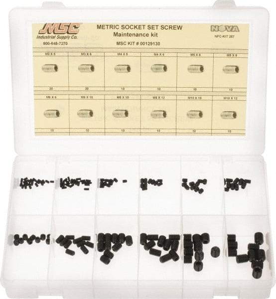 Value Collection - 140 Piece, M3 to M10, Alloy Steel Set Screw Assortment - Socket Cap Head, Hex Socket Drive, 5 to 12mm Long - Industrial Tool & Supply