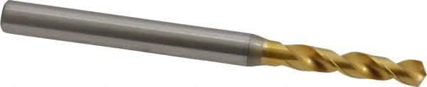 OSG - 3.0988mm 130° Spiral Flute Vanadium High Speed Steel Screw Machine Drill Bit - TiN Finish, Right Hand Cut, 18mm Flute Length, 50mm OAL, Faceted Point, Straight Shank - Industrial Tool & Supply